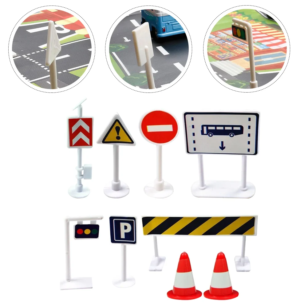 

9 Pcs Model Scene Toy Childrens Toys Children’s Road Sign Roadblock Safety Street Signs Plastic Toddler Traffic