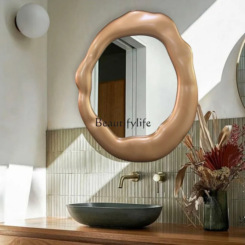 French Bathroom Wall Hanging Light Luxury Irregular Bathroom Mirror Led Make-up Mirror