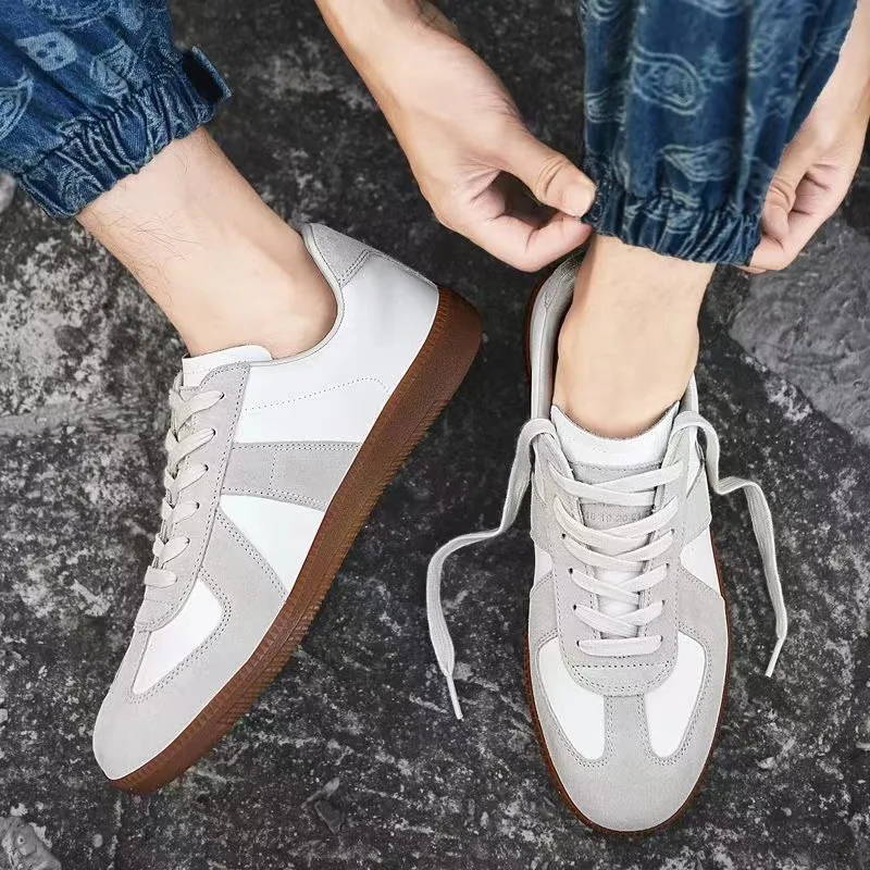 Patchwork Vintage Casual Sports Shoes for Men Leather Hiking Sneakers Mens Platform Walking Athletic Shoe Unisex White Loafers view 6
