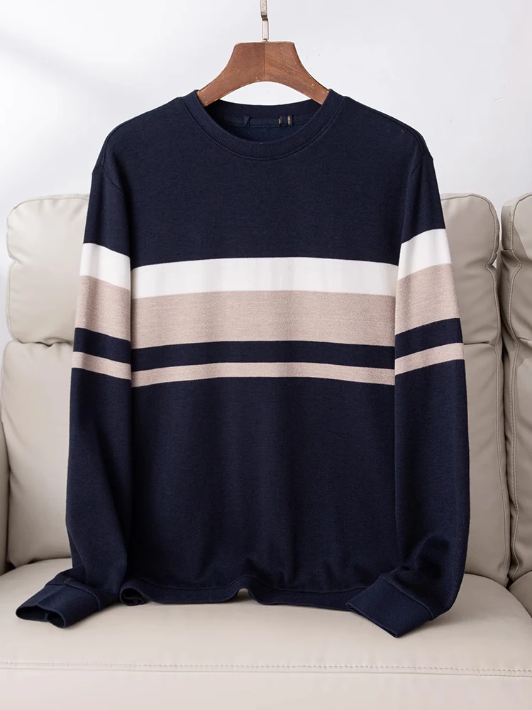 

Faionable Patchwork Long Sve round Ne Casual Sweater Men's Autumn Winter Striped Base irt Urban Sle Polyester Blend