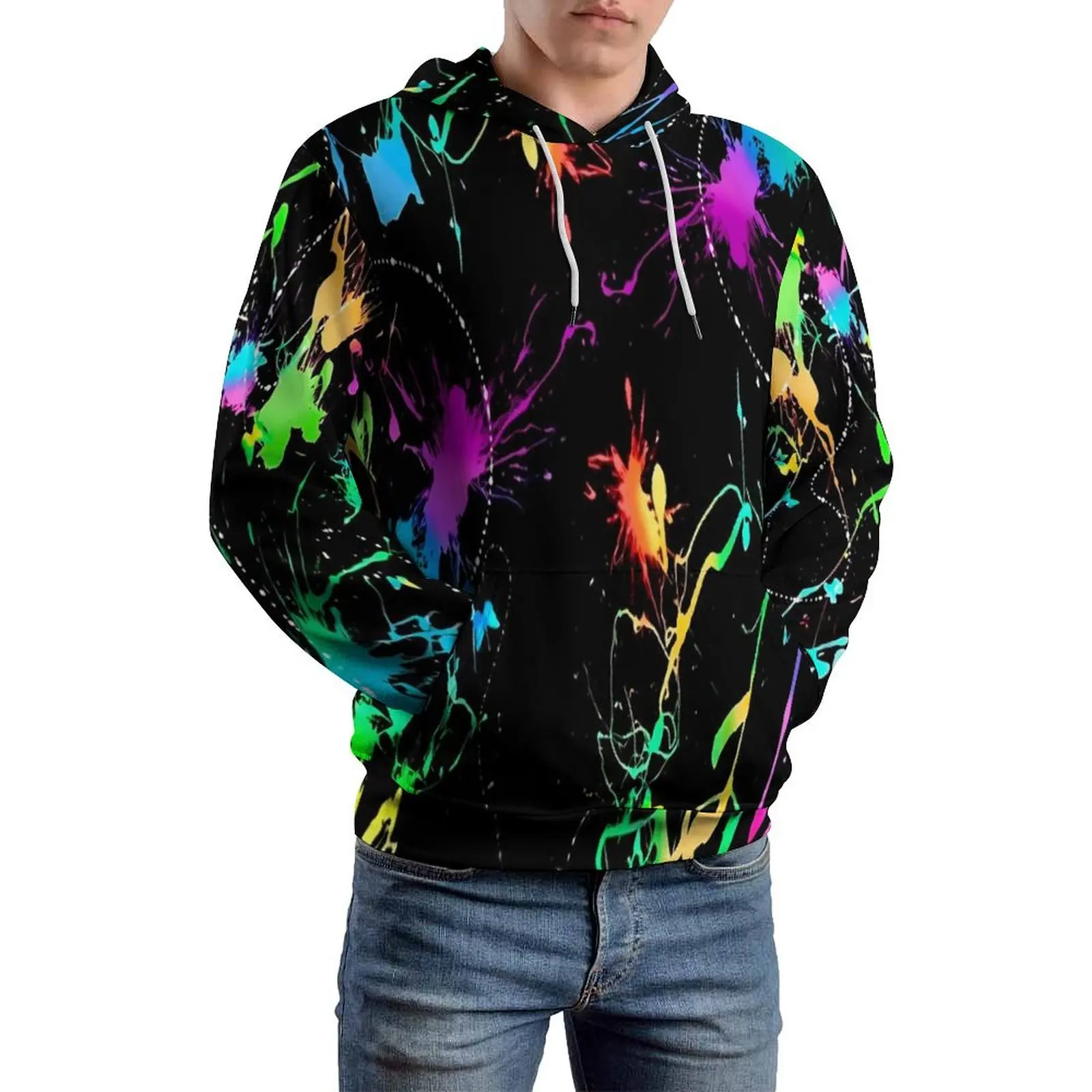 Neon Pain Print lässige Hoodies bunte Splatter hübsche Grafik lose Hoodie Herbst Langarm Harajuku übergroße Top