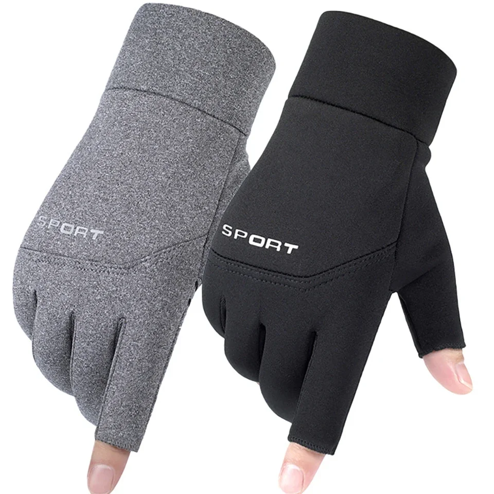 1 Pair Winter Fishing Gloves Women Men Universal Keep Warm Fishing Protection Anti-slip Gloves 2 Cut Fingers Outdoor Angling view 4