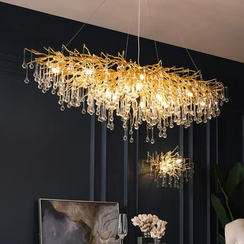 

Modern Luxury Crystal Raindrop LED Chandelier Living Room Restaurant Villa Hotel Pendant Lamp Home Decoration Lighting
