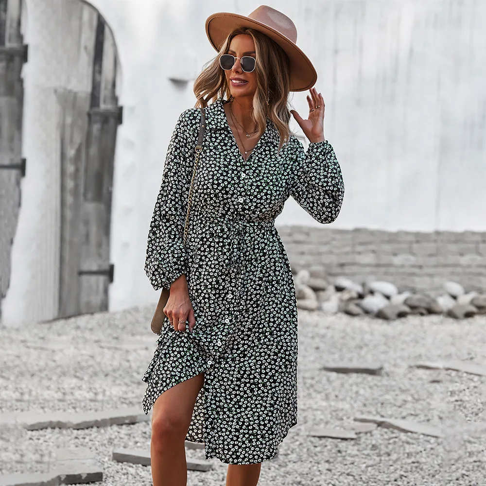 New Fashion Women Summer Dress Flowers stampa floreale a vita alta Vintage a-line Dress Sexy monopetto Boho Midi abiti lunghi