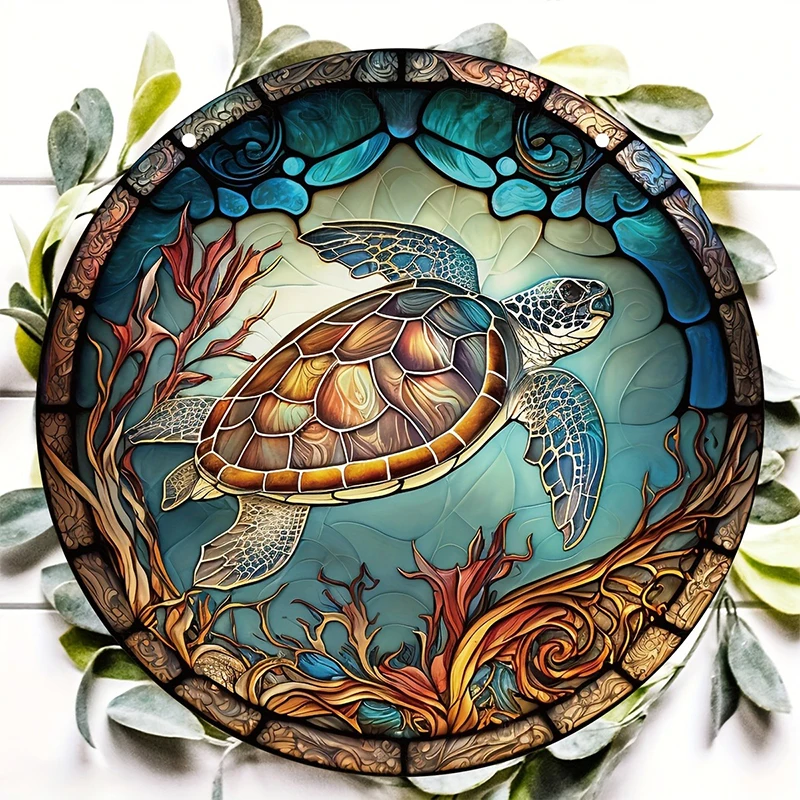 Turtle Stained Window Hangings Suncatcher Home Ornament Painting Bathroom Office Beach Animal Theme Decor Panel for Kid's Room