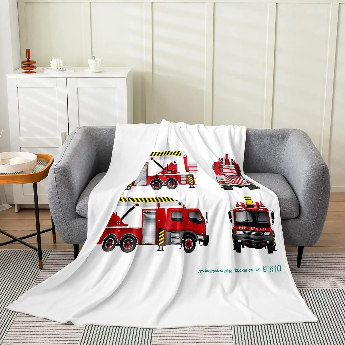 Cartoon Car Fuzzy Blanket Fire Truck Flannel Fleece Throw Blanket for Sofa Couch Kids Fire Engine All Season Bed Blanket