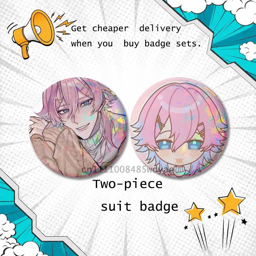 Round Brooch 2-piece Set Cartoon Enamel Pins Trendy for souvenir gift Ren 14 D-Days W-With You Merch Collectible Clothing Decor