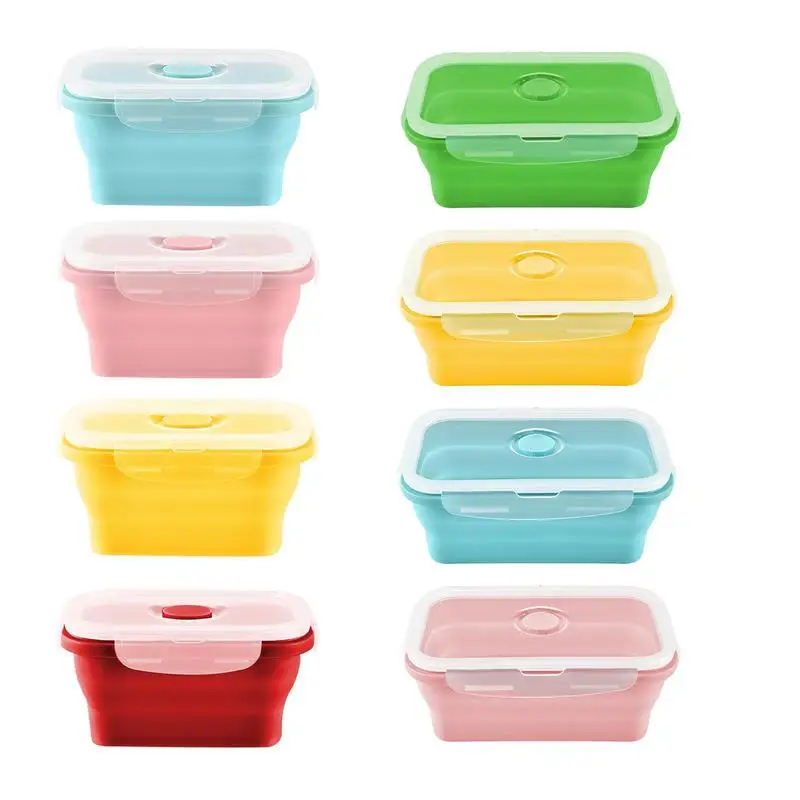 350ml/500ml Collapsible Silicone Food Storage Containers 1pc Portable Bento Lunch Box with Dust-proof Cover Microwave Available