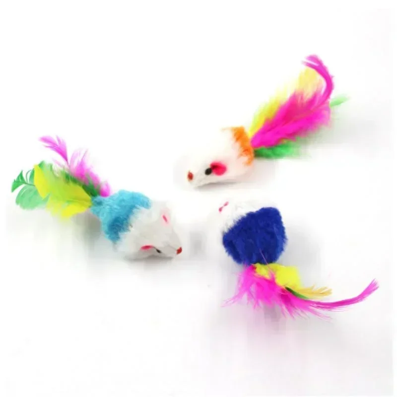 5Pcs Cat Toy Colorful Feather Funny Mouse Shape Toy Cat Kitten Interactive Toys Pet Supplies Random Color