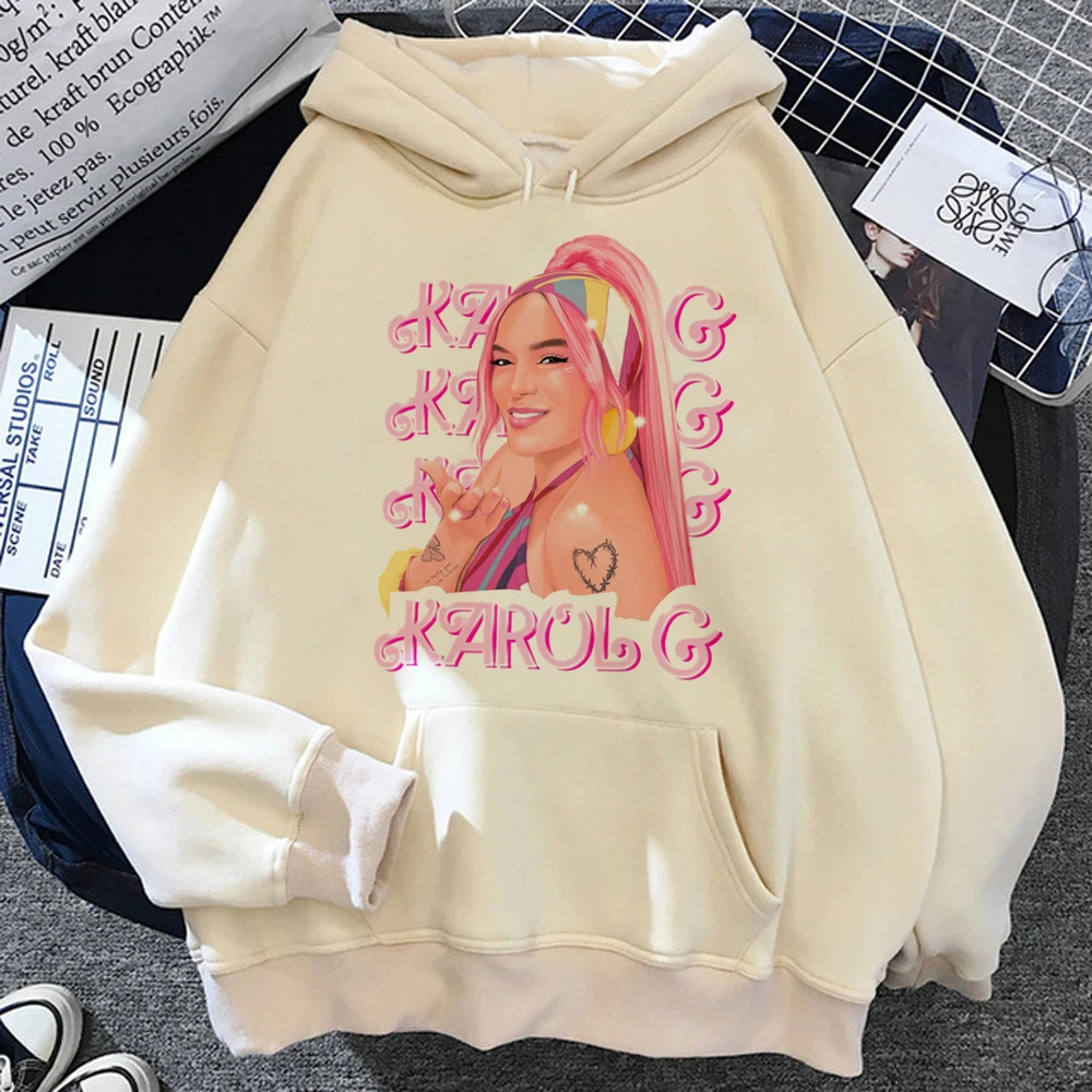 Karol g-Sudadera con capucha para mujer, top de manga larga, Estilo vintage, divertido