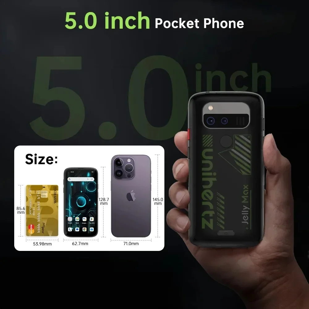 Unihertz Jelly Max 5G Mini Smartphone Android14,12GB + 256GB Celulares IR Blaster 100MP 4000mAh 66W 5.05 "Pequeno Celular NFC