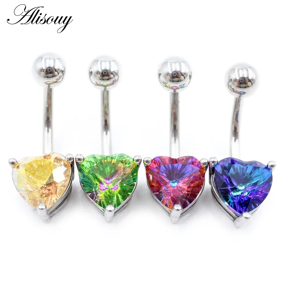 Alisouy 1PC Stainless Steel Barbell Heart Love Crystal Ball Girl Women Sexy Belly Navel Button Rings Piercing Body Jewelry