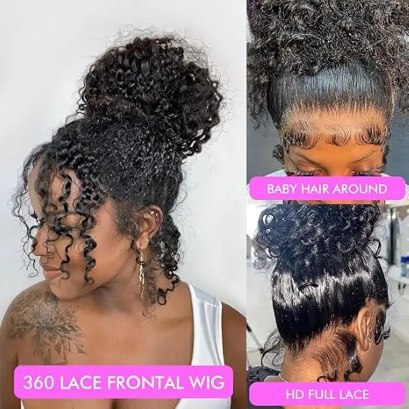 Nexora شعر مستعار مجعد 1b شعر مستعار أسود موجة المياه 360 شعر الإنسان شعر مستعار دانتيل كامل موجة عميقة Invisi حزام غلويليس الدانتيل الباروكات ابيض عقدة