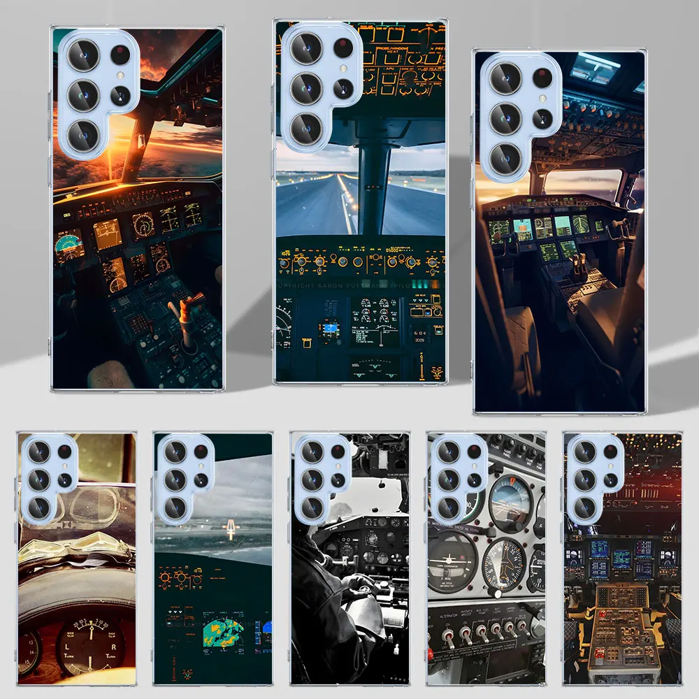 Aviation Aeroplane Pilot Cockpit Case for Samsung Galaxy S23 S20 S21 FE S22 S24 Ultra S8 S10 Lite S9 Plus S10e Soft Phone Cover