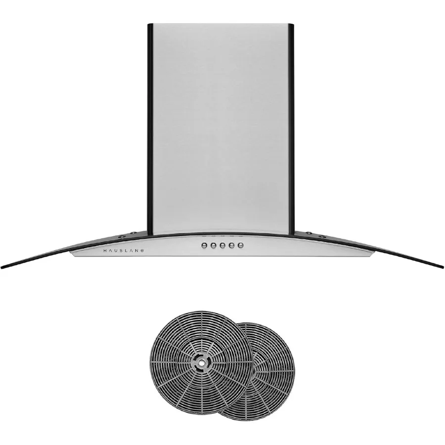 

Wall Mount Range Hood 36 Inch European Canopy Design with Tempered Glass Stainless Steel 3-Speed Dishwasher-Safe Filters Ducted