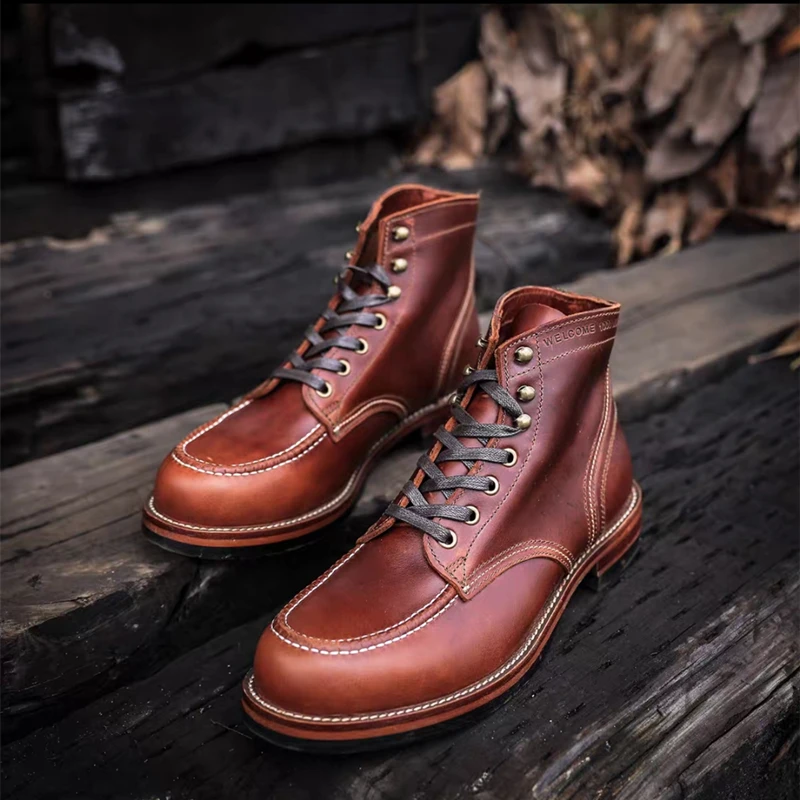 

New Autumn Winter High Quality Men Shoes Vintage British Handmade Cow Leather Ankle Boots Tooling Desert Motorcycle Boots