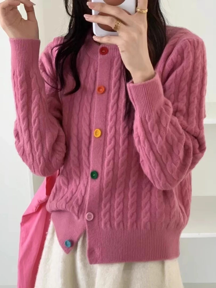 

Zjaiss Female 2025 Korean All-match Sweet Coat Rainbow Button Sweater College Autumn Winter Loose Soft Women Knitted Cardigan