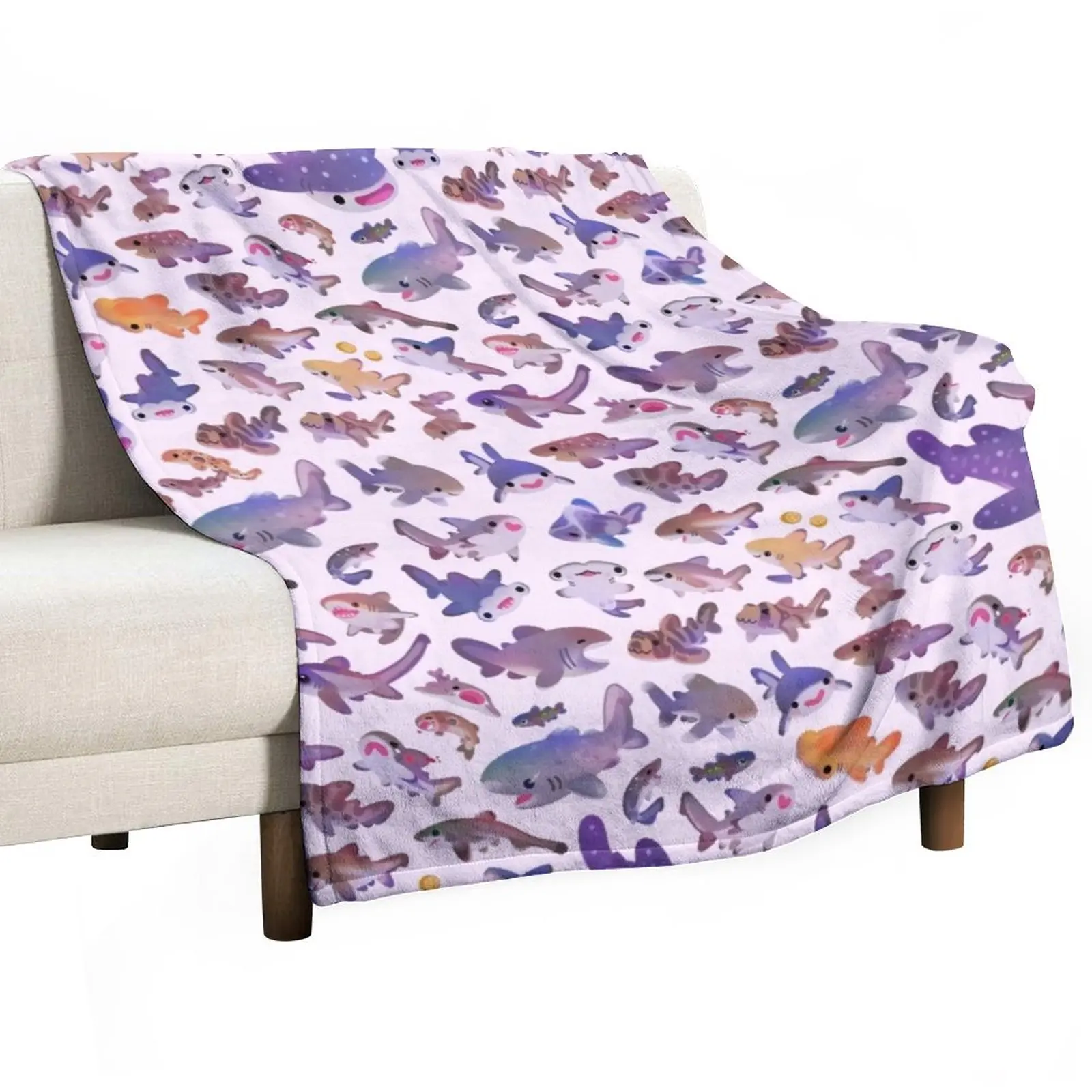 

Shark day2 - name or bright bg version Throw Blanket For Sofa Thin fluffy blanket Soft Plaid Vintage Blanket