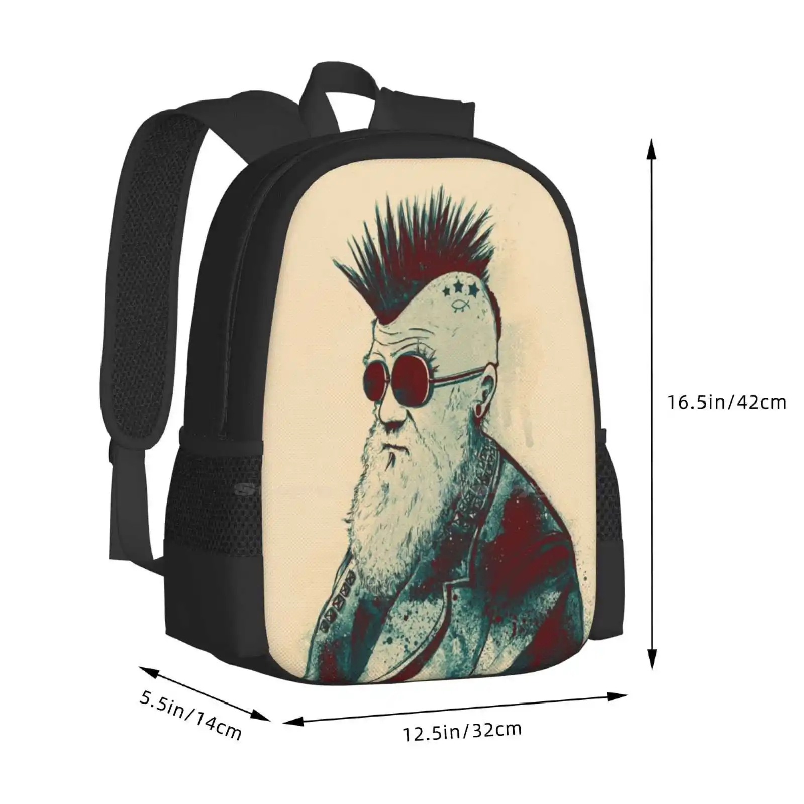 Evolution Of 3D Print Design zaino borsa per studenti Darwin Theory Evolution Science Portrait Punk Mohawk Piercing Studs Spikes