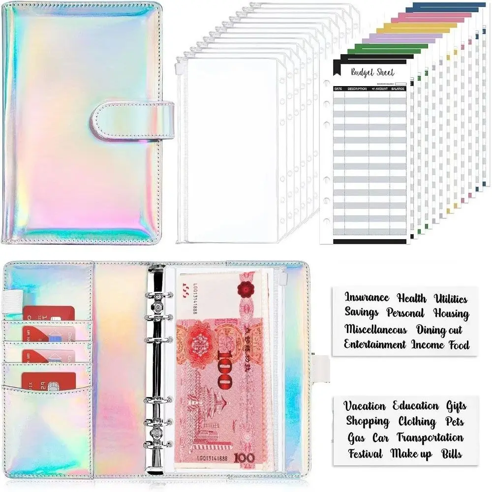 Busta colorata Quaderno sfida Raccoglitore per risparmiare denaro in pelle PU a fogli mobili Buste per contanti Budget per risparmiare denaro Organizzatore