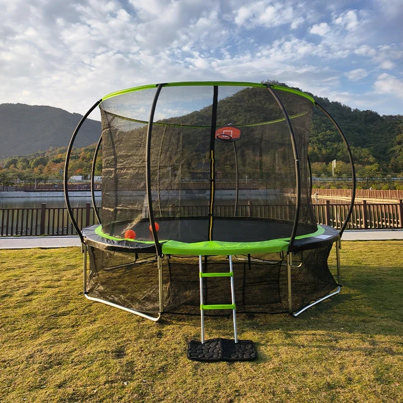 Trampoline Outdoor 12-foot nylon bungee trampoline, round garden jump recreational trampoline with child safety