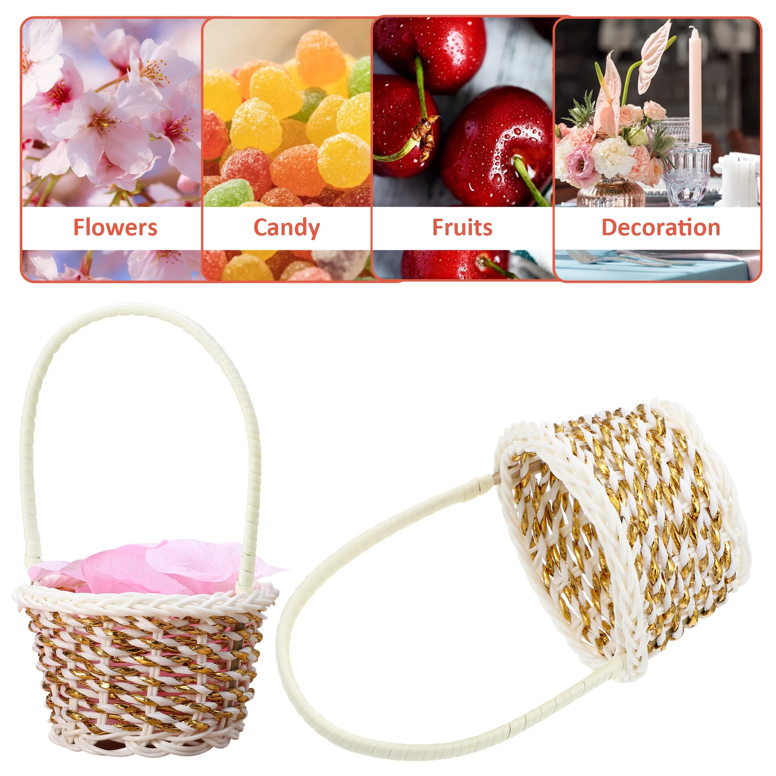 

5pcs Rattan Shopping Basket Woven Flower Storage Baskets Wedding Decorative Centerpieces Home Hotel Rustic Elegant Small