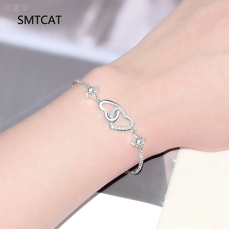 

Natural Amethyst 925 Sterling Silver Double Layer Heart Bracelet for Women Purple Gemstone Statement Jewelry Pulseiras De Prata