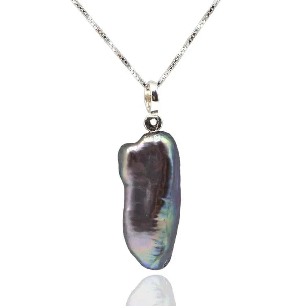 

Natural Pearl Pendant Black/Purple Long Baroque Pearl 925 Sterling Silver Ladies Jewellery