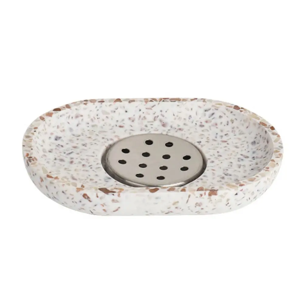 Self Draining Terrazzo Soap Dish Detachable drain net Oval Bathroom Soap Tray Light Luxury stainless steel Soap storage rack