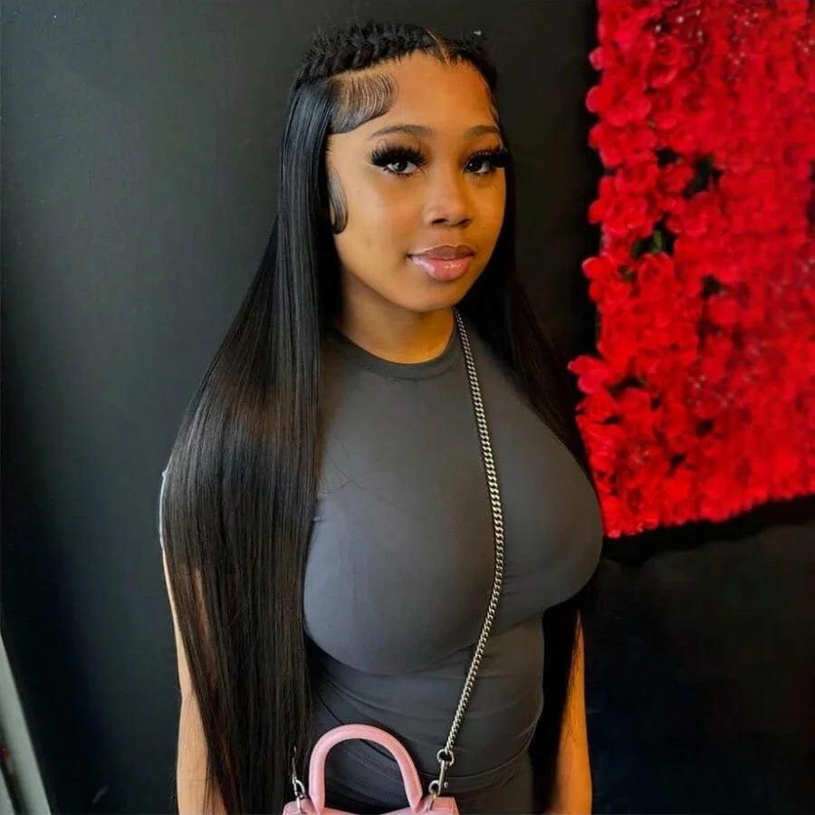 

200% 30, 40 дюймов, 13x4 Hd, прозрачные кружевные фронтальные парики, прямые человеческие волосы, бразильские, предварительно выщипанные, с детскими волосами для женщин