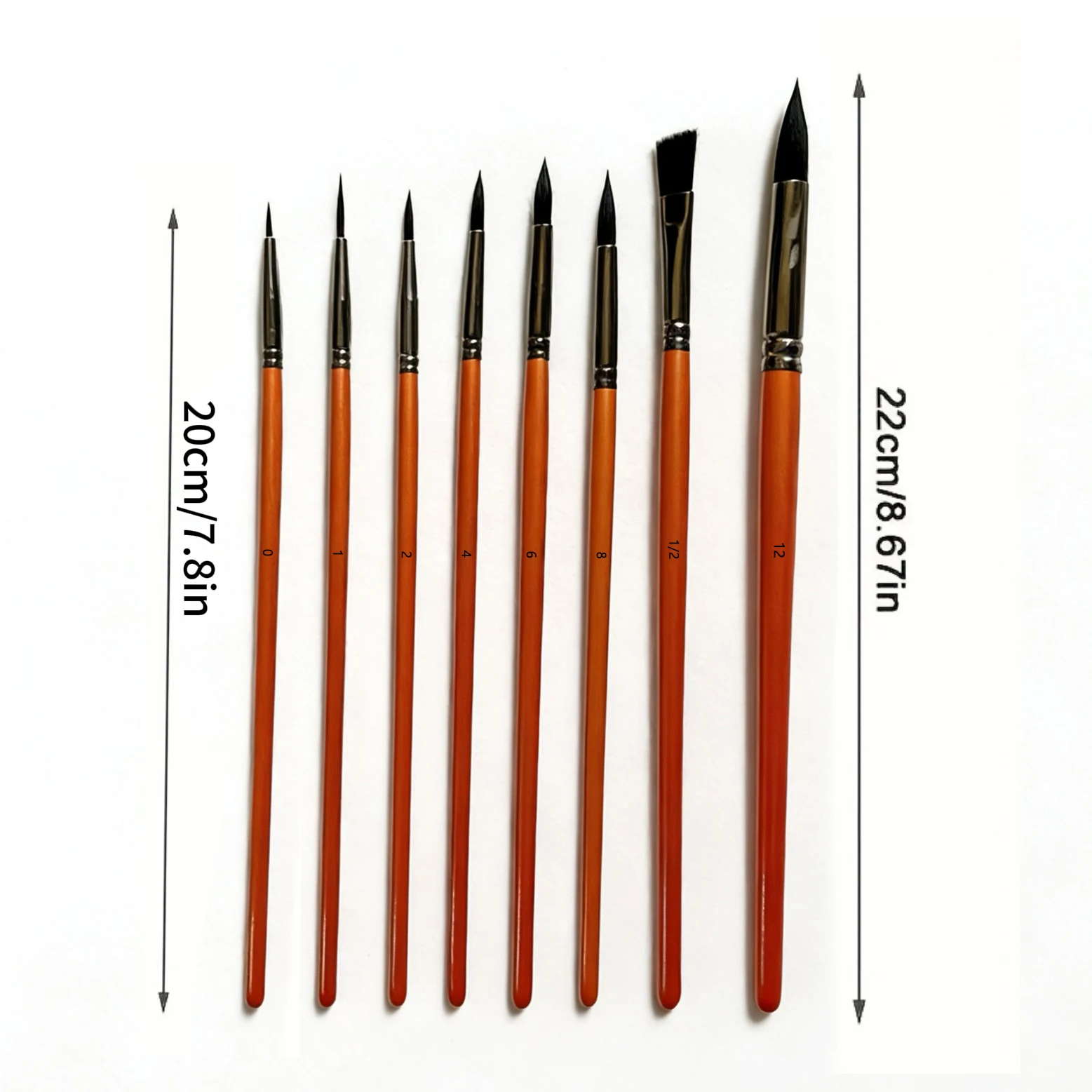 8pcs Professional Artist Watercolor Brush Set - Fine Detail Brush, Premium Brown Wood Handle, Black Circular Tip,