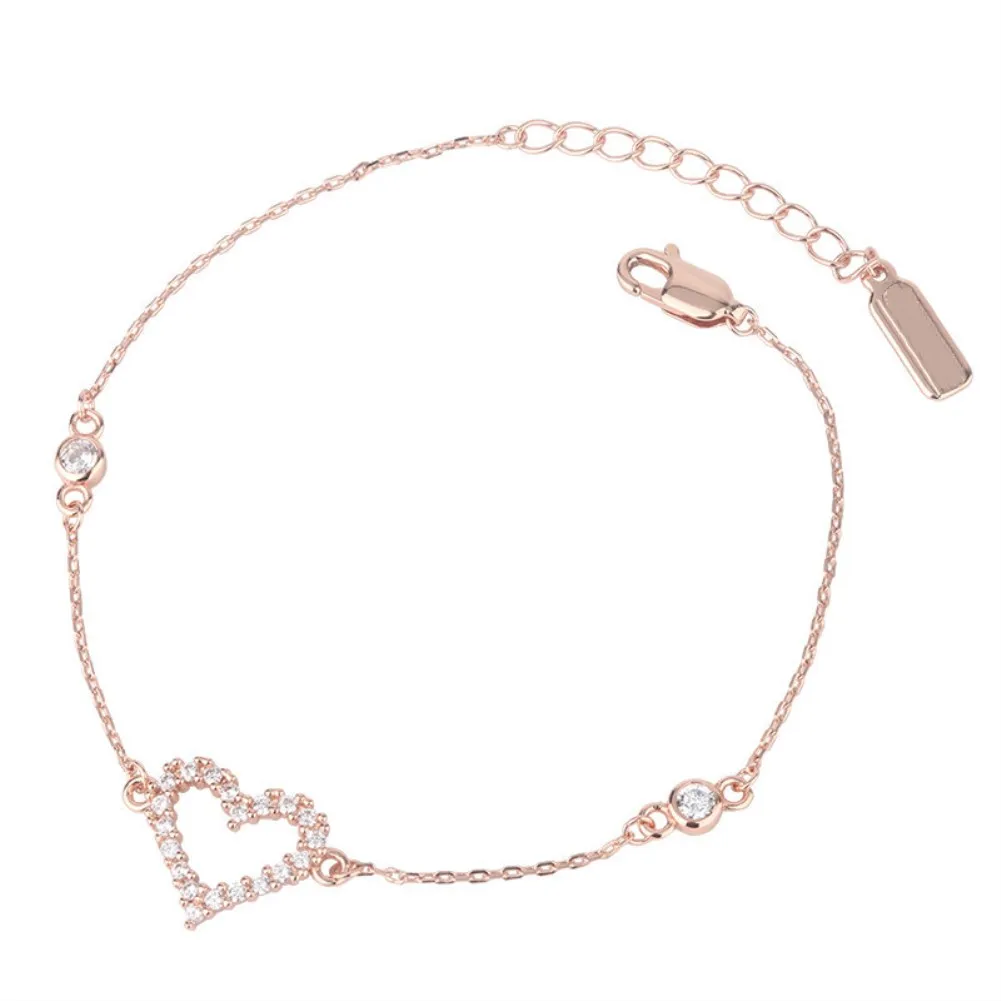 

Fashion Lovely Love Heart Shaped Bracelets Accessory Cubic Zirconia Diamond Inset Women Silver Bracelets