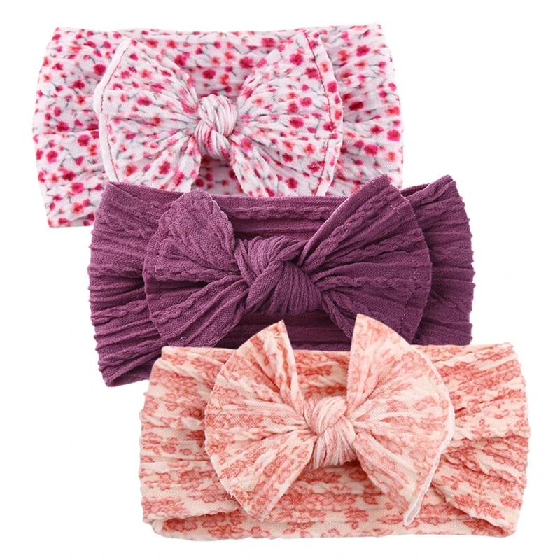 3pcs Elastic Stretchy Soft Wide Bowknot Bows Headbands Hairband Turban Headband