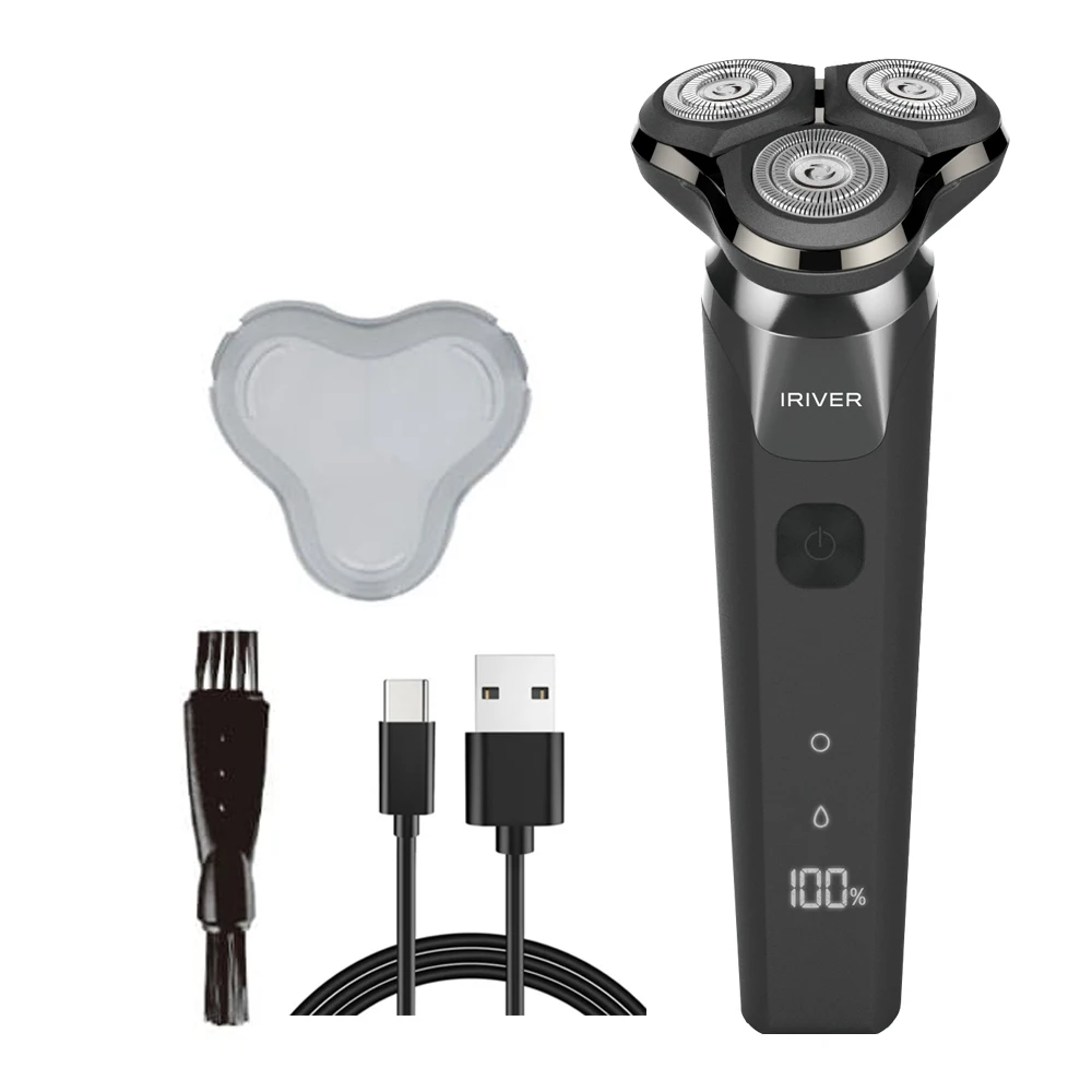 ماكينة حلاقة كهربائية Iriver Iys-100 محمولة من النوع C للشحن الجاف/الرطب برأس مغناطيسي Led لاستخدام مستوى البطارية أثناء السفر