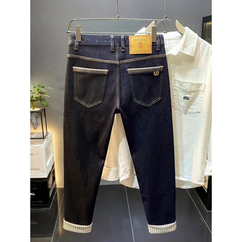 Осень 202, новые легкие роскошные мужские джинсы оригинального цвета в стиле ретро, облегающие, маленькие ноги, четырехсторонние эластичные повседневные длинные брюки