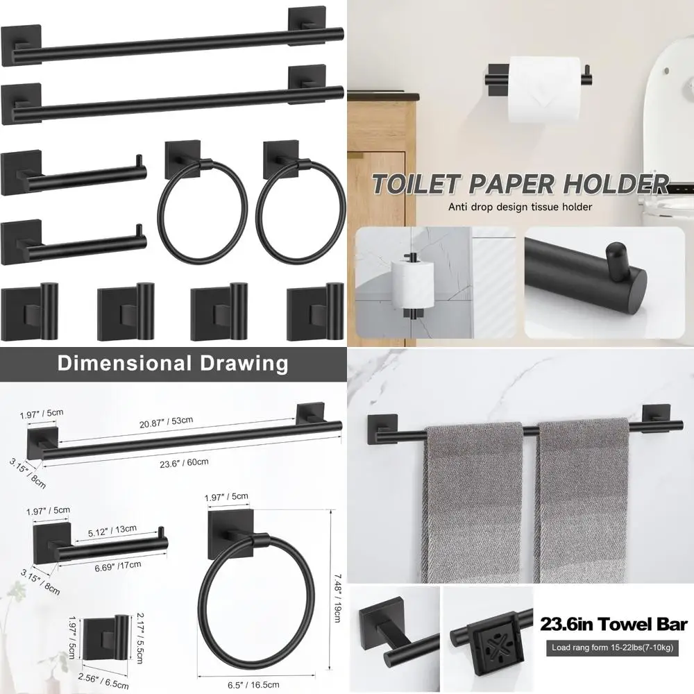 

Stainless Steel 10-Piece Bathroom Hardware Set with 23.6 Inch Towel Bar for Modern Matte Black Decor