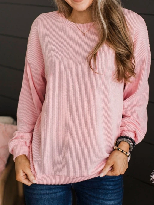 Jacquard Round Neck Long Sleeved Pullover Loose Hoodie 2025 Autumn Winter Spring New Fashion Casual Pullover Tops