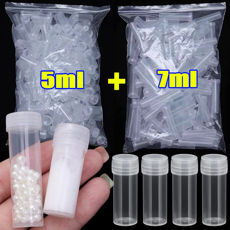 Flacons en plastique transparent de 5/7 ml, tubes à essai, pots vides pour le stockage de pilules, de poudres, de cosmétiques, flacons de voyage