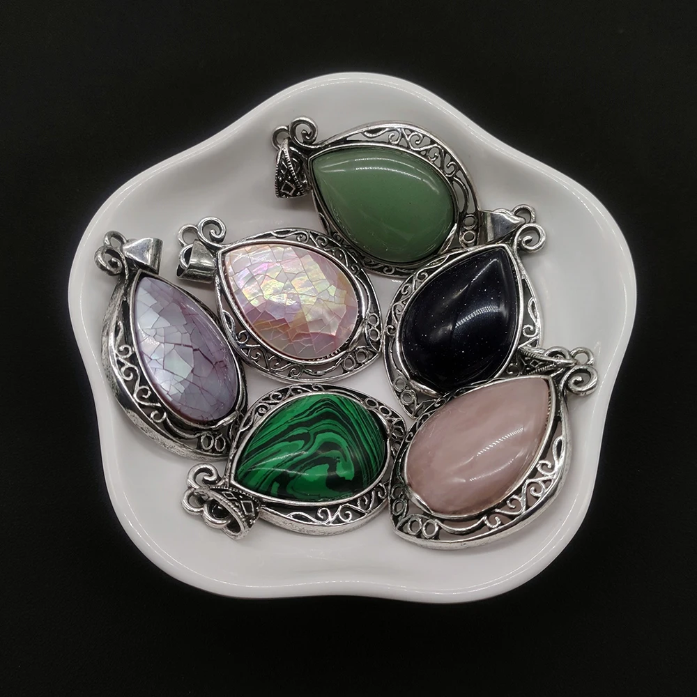 

Fashion Natural Stone Pendants Water Drop Rose Quartz Agate Shell Women's Handmade Necklace for DIY Jewelry Accessories Gifts