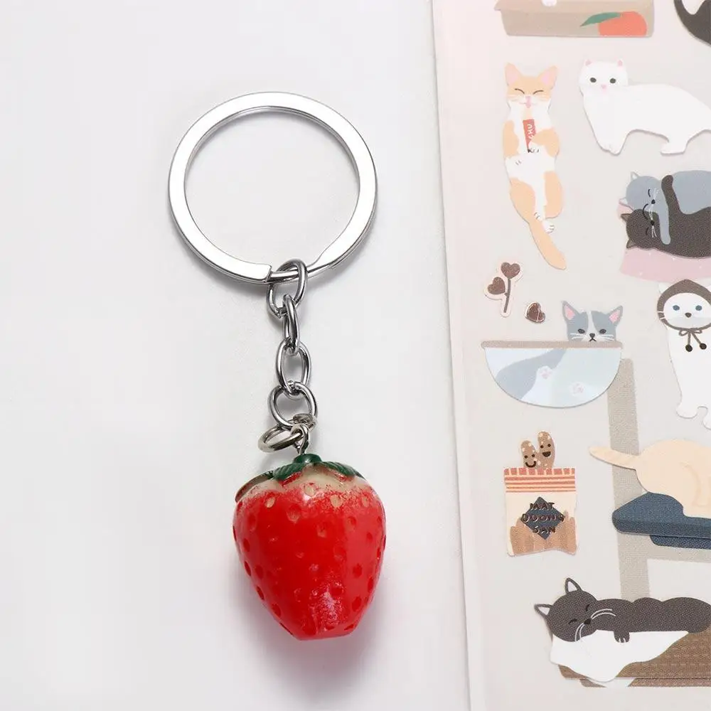 Simulation Fruit Strawberry Keychain Handmade Cute Simulation Fruit Keychains Creative Resin Strawberry