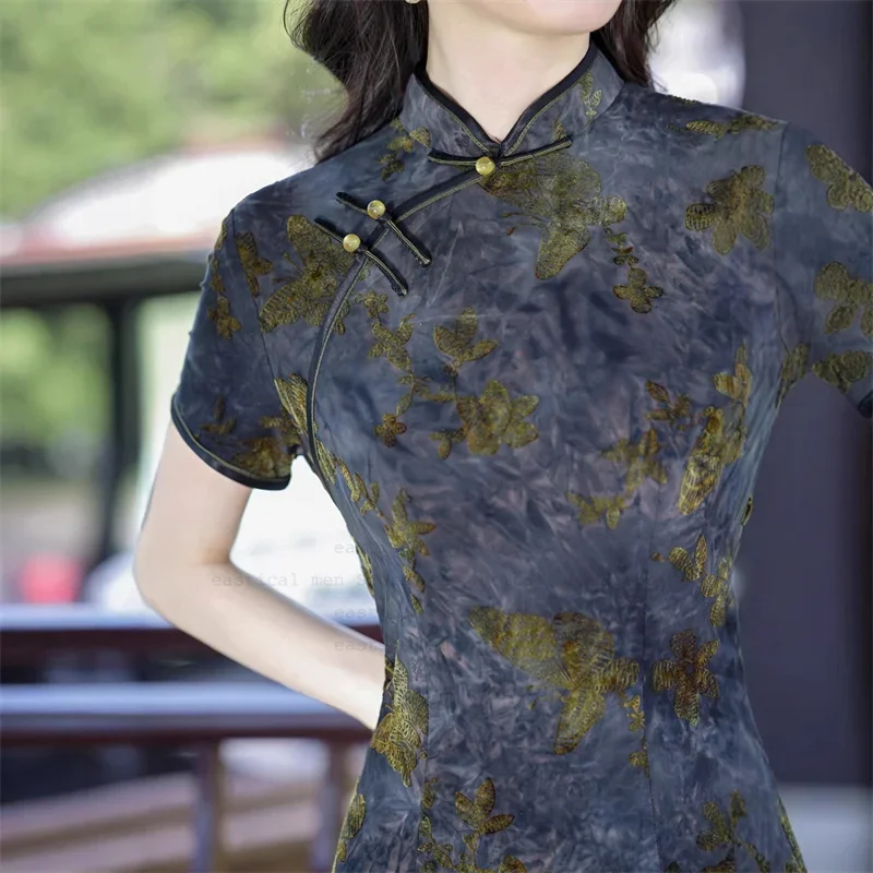 

Improved Chinese Style Dress 2025 Autumn Summer New Qipao Jacquard Floral Qipao Sexy Short Sleeve Qipao Vestidos Robe Costume