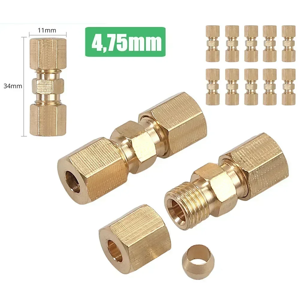 10Pcs Brake Line Pipe Brass Connectors For Brake Line Without Flare 4.75mm 3/16\