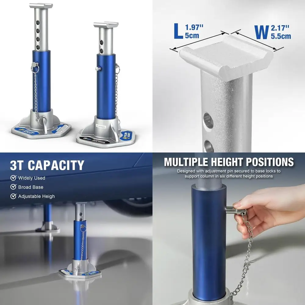 

Пара алюминиевых подставок для подъема автомобилей грузоподъемностью 3 тонны с фиксирующими штифтами - синий/серебристый