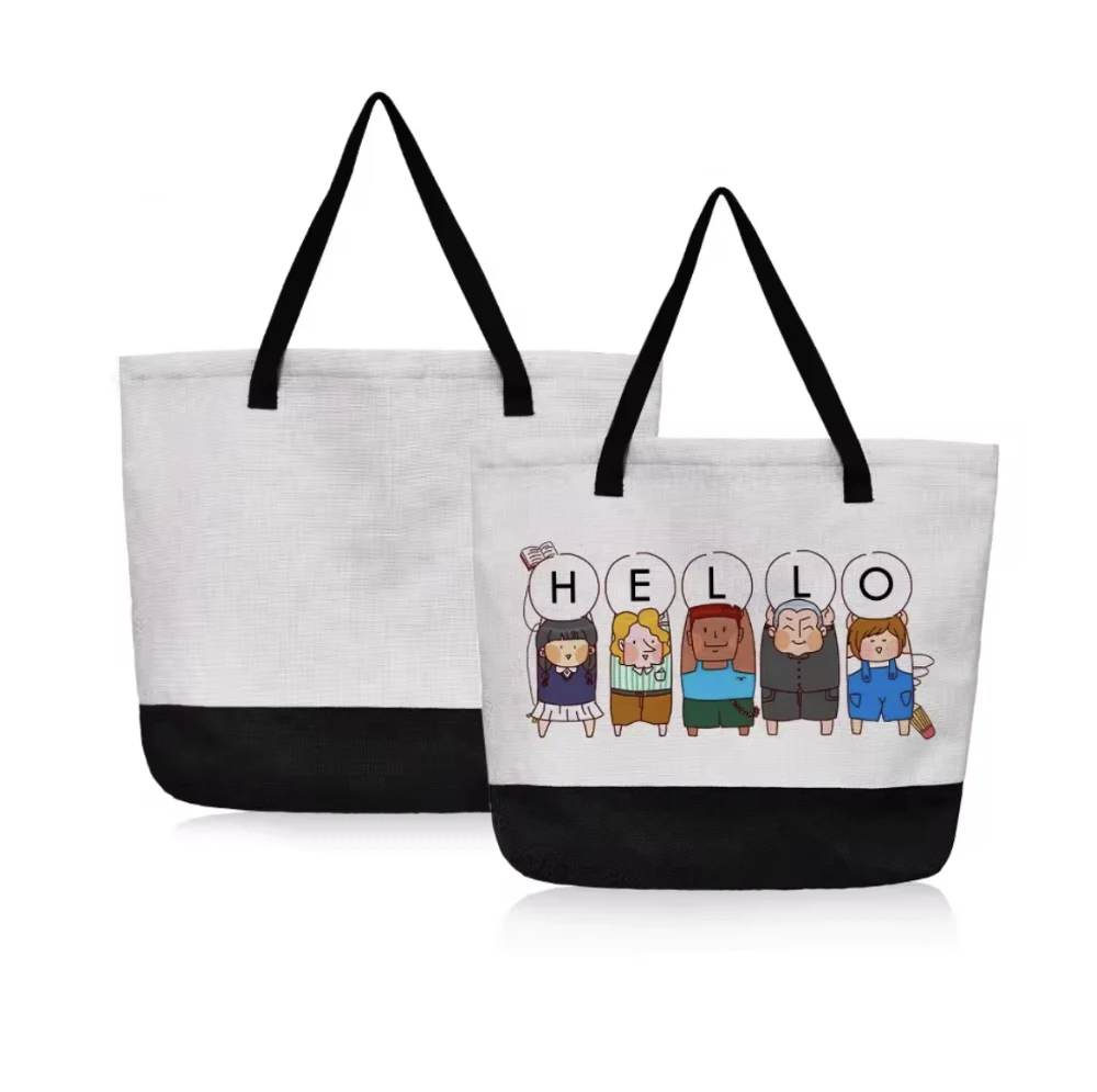 5pcs Pack Sublimation Custom Print Logo Shopping Handbags Tote Bag With Zipper