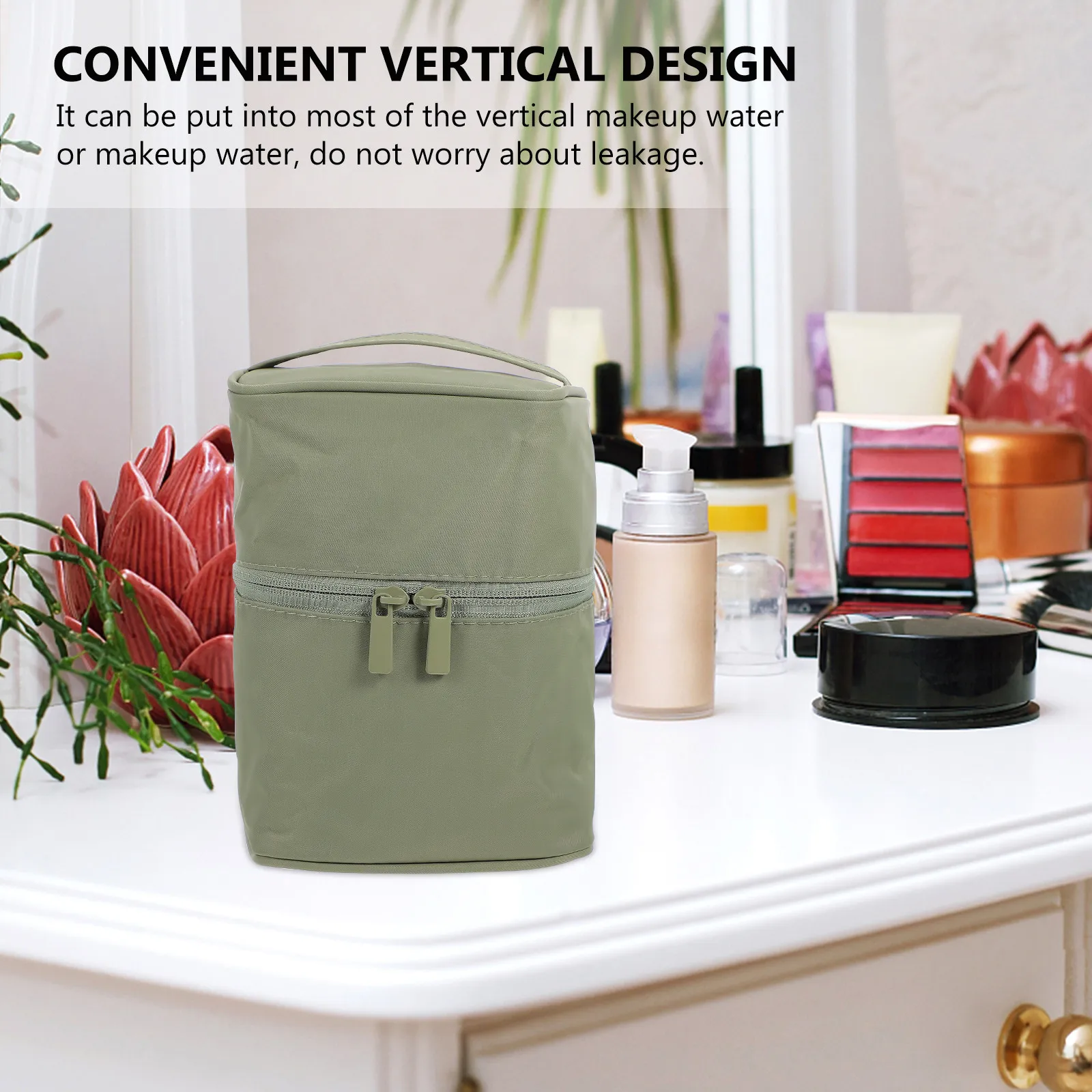 Travel Makeup Bag Large Capacity Bucket Style Waterproof Portable Cosmetics Case Detachable Mesh Storage Pouch Smooth Zipper