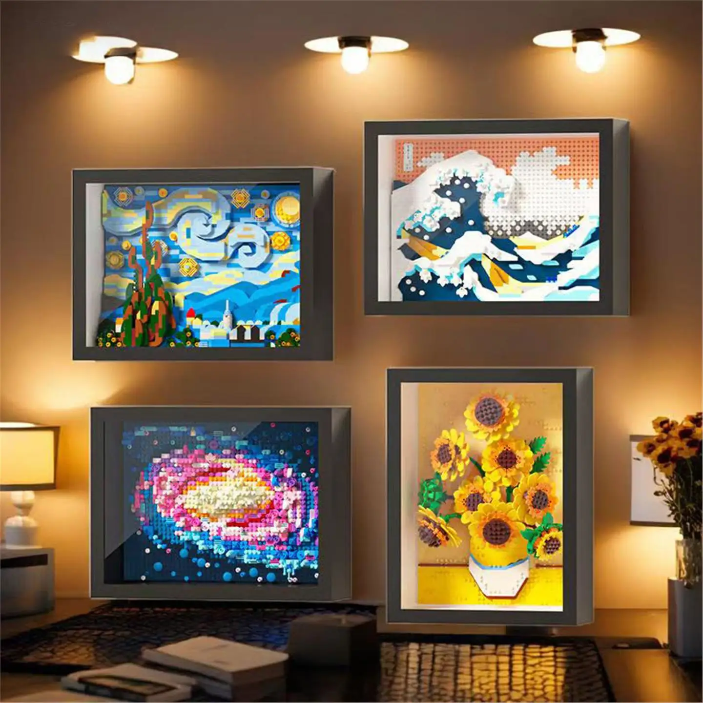 夢のような教育的な世界の名画「ひまわり」ヴァン・ゴッホ「星月夜」絵画フレームおもちゃブロック子供向けギフト