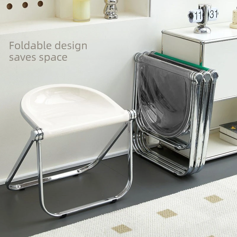 

Foldable transparent material metal bracket stool, antique coffee shop dining table chair, Nordic minimalist home office stool