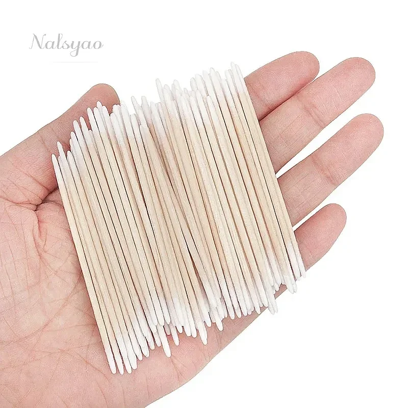 Disposable Ultra-small Double-end Wood Cotton Swab 100pcs Lint Free Micro Brushes Eyelash Extension Glue Remover Tool