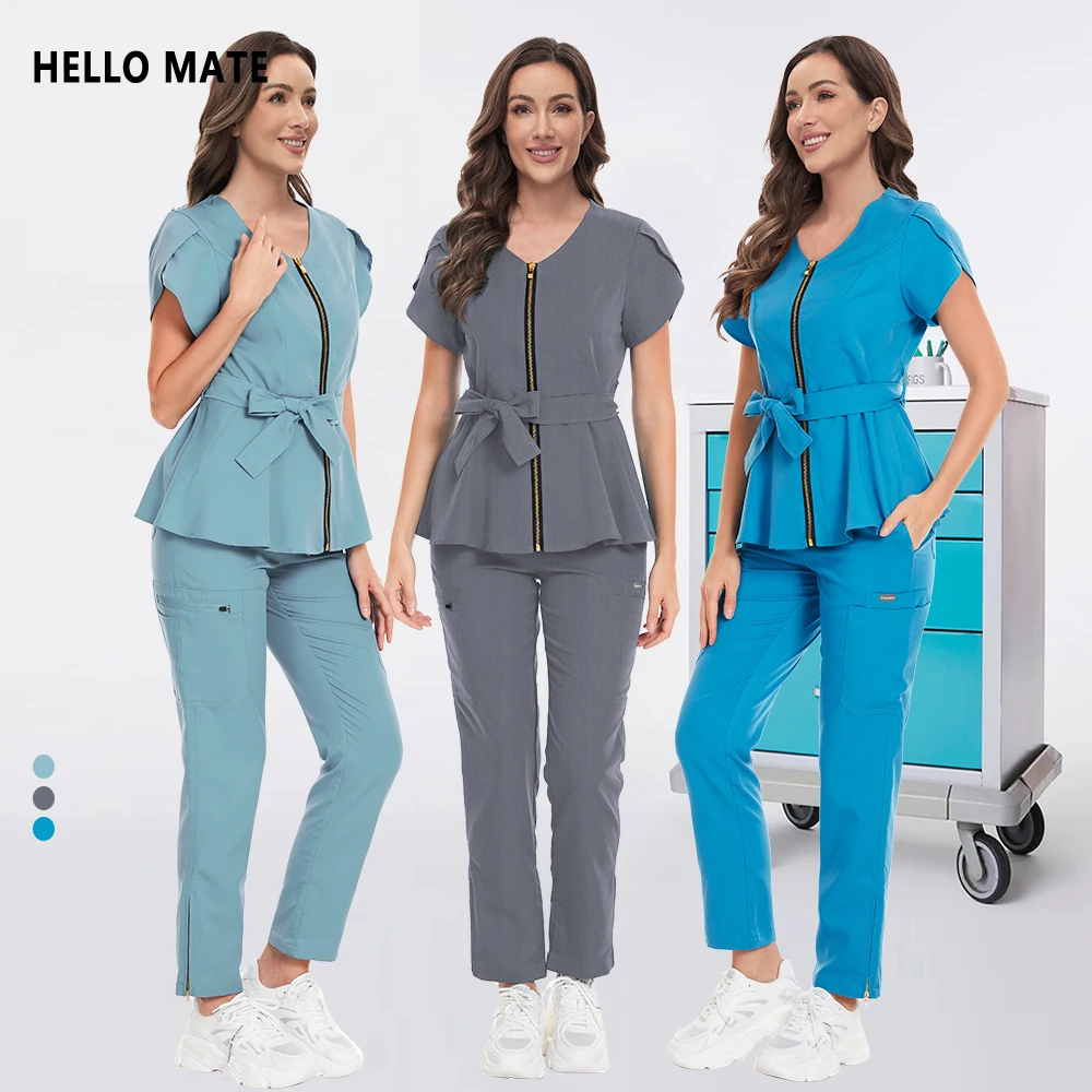 Multicolor Tunic Uniform Beauty Workwear Short Sleeve Tops+Straight Pants Medical Surgery Nursing Clothes Women Doctor Scrub Set