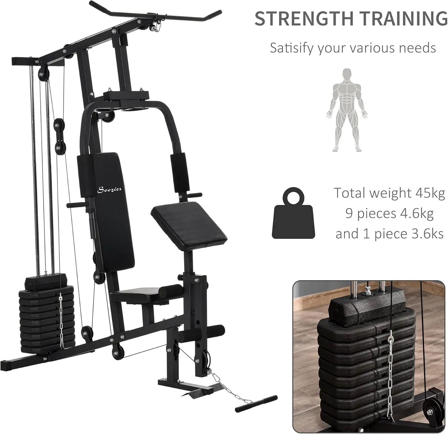 Sistema multifunzione per palestra domestica, stazione di allenamento con pila pesi da 99 libbre, per esercizi di tutto il corpo